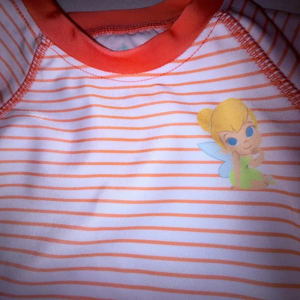 Disney Tinker‎ Bell Rash Guard Set Kids 12M Orange NEW UPF 50+ 2pc Swimsuit